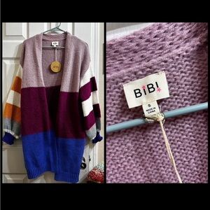 BiBi Women's Colorblock Cardigan - Purple, Blue, Orange